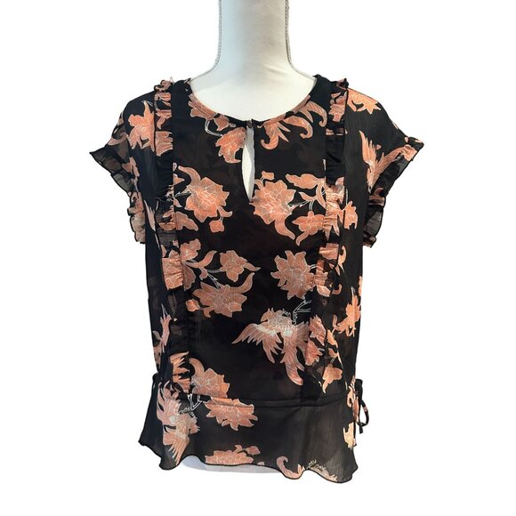 SCOTCH & SODA Black Pink Bird Floral Sheer Top Size XS - Picture 3 of 8